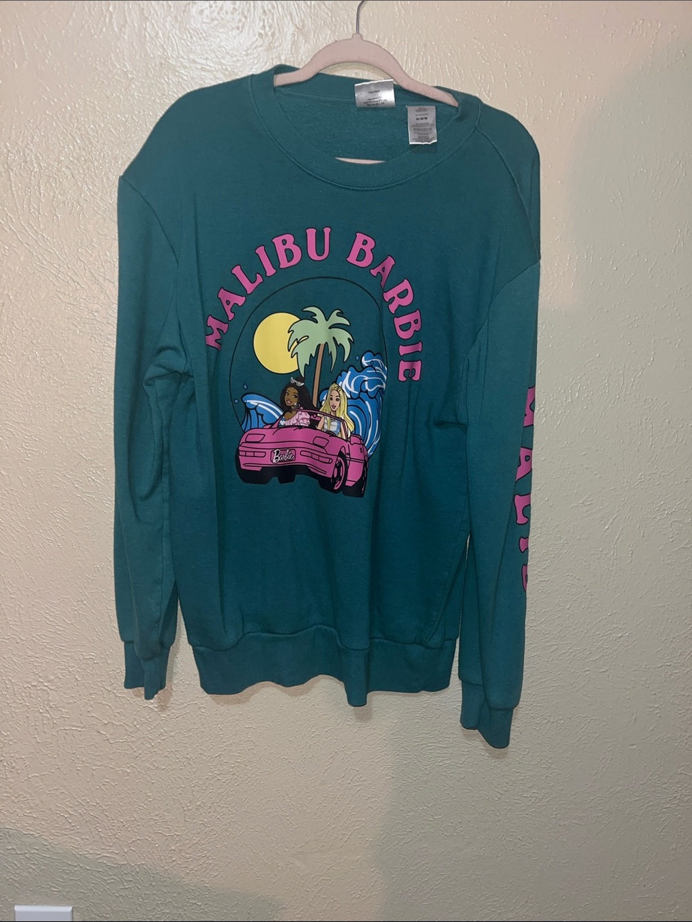 Marc Jacobs Teal Malibu Barbie Graphic Crewneck Sweatshirt with Pink Accents